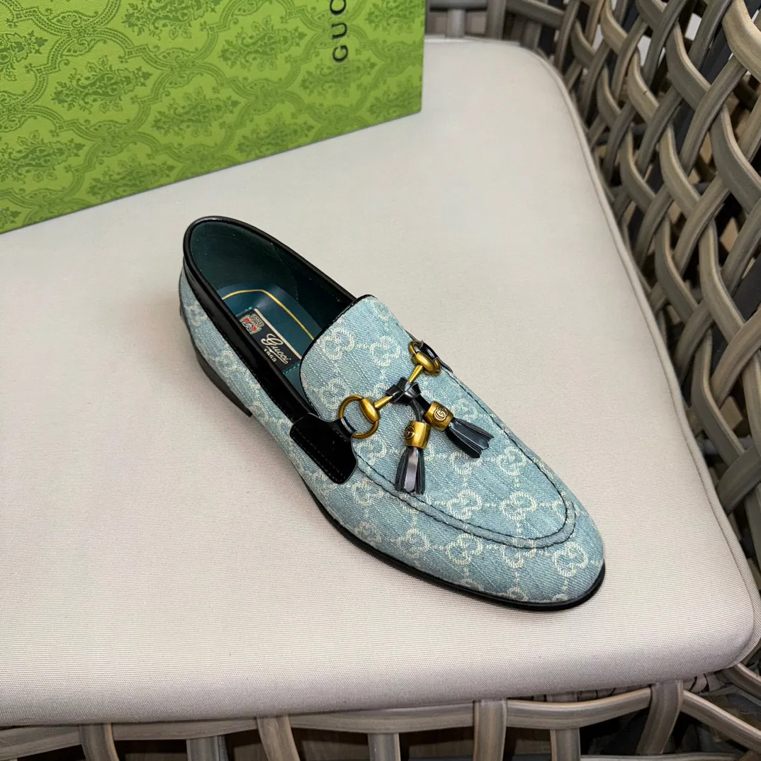 Men's shoes 💰900 Gucci～High-end genuine leather outsole men's casual leather shoes｜The upper is made of imported original presbyopic canvas fabric with top layer cowhide material｜Classic horsebit decoration｜Genuine leather handmade tassel embellishment｜Low-key luxury temperament｜Comfortable foot feeling｜Imported genuine leather outsole｜First layer cowhide inner padding｜Fine details Size: 39-44 (customized at 45.46)